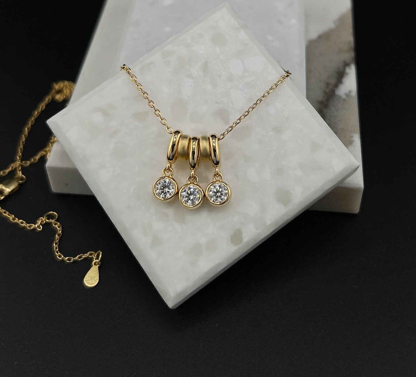 1.5 CT Moissanite Bezel Pendant Necklace: 14K Yellow Gold Plated Sterling Silver