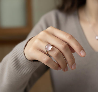 Handmade Cushion Cut Rose Quartz Ring: Sterling Silver, Size 7