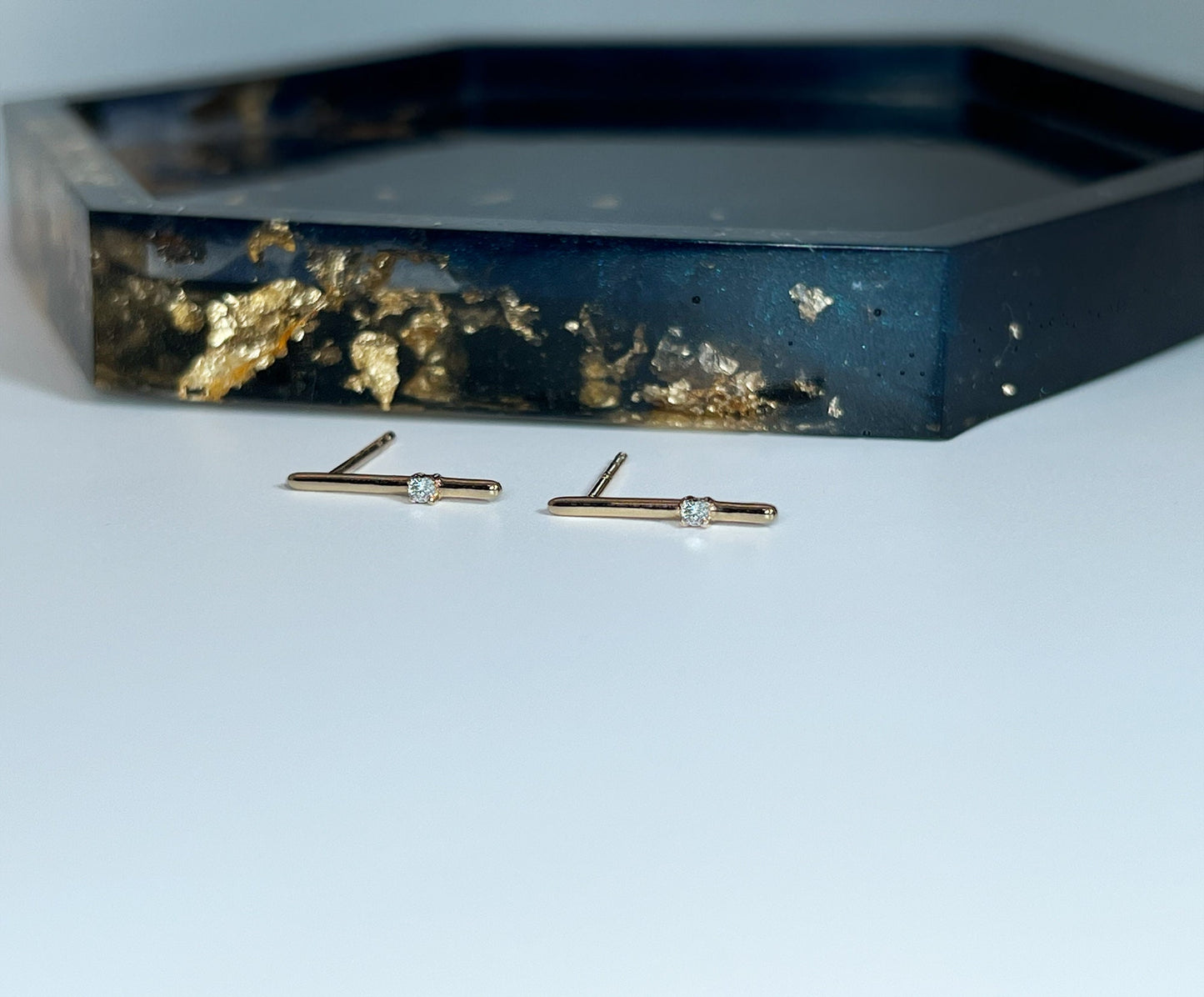 14K Yellow Gold Diamond Bar Earrings: Minimalist Studs