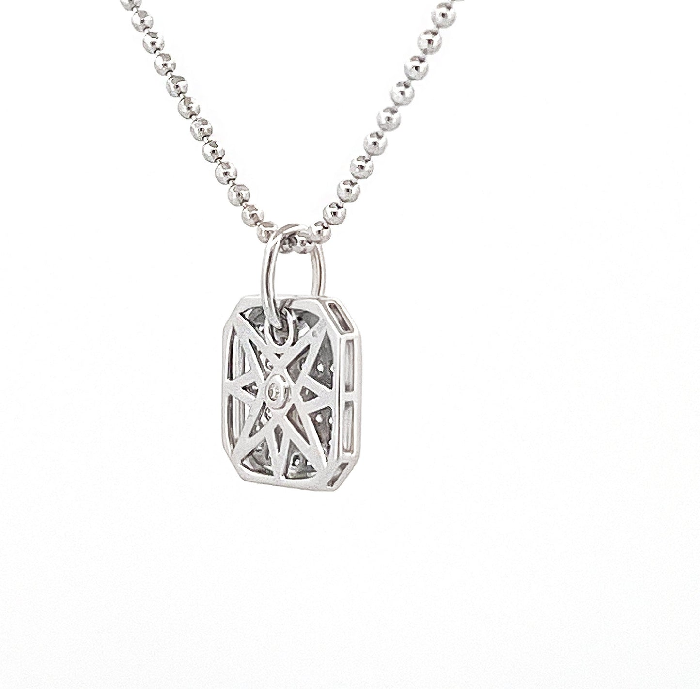 Moissanite Pavé Square Pendant Necklace: Rhodium Sterling Silver Dog Tag