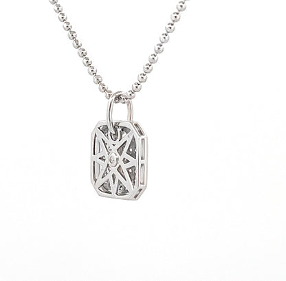 Moissanite Pavé Square Pendant Necklace: Rhodium Sterling Silver Dog Tag