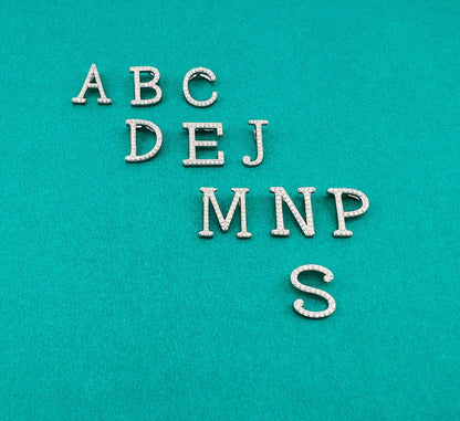 Moissanite Initial Necklace: Rhodium Plated Sterling Silver Letter Pendant