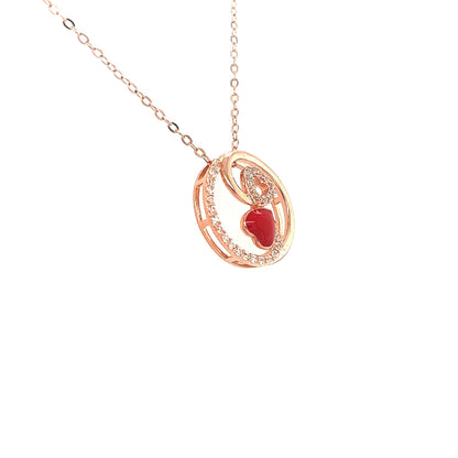 Rose Gold Sterling Silver Heart Necklace: Red Enamel CZ Pendant