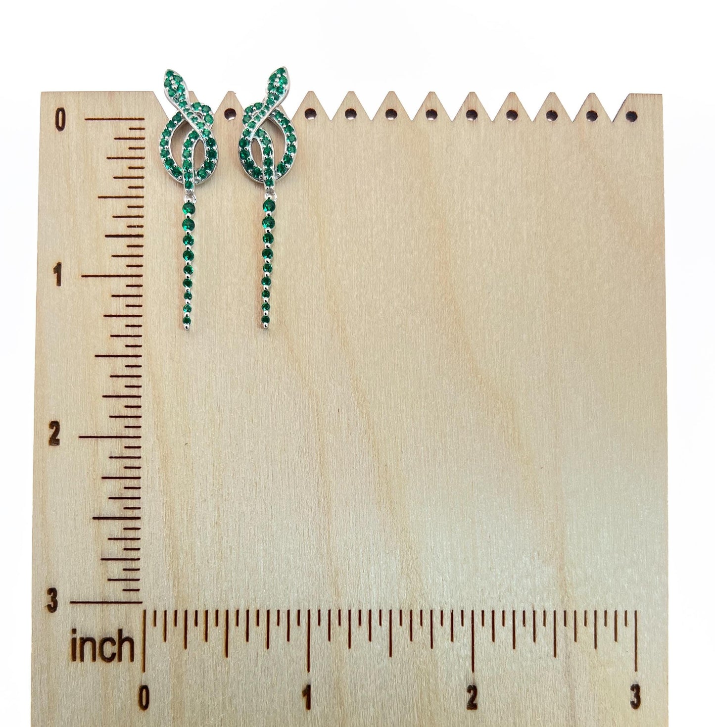 Emerald Snake Earrings: Rhodium Plated Sterling Silver Serpent Dangles