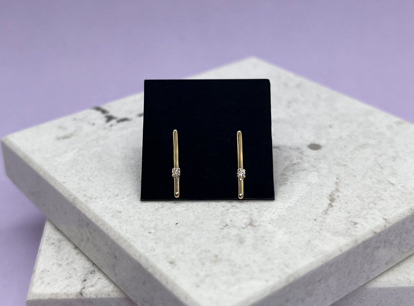 14K Yellow Gold Diamond Bar Earrings: Minimalist Studs