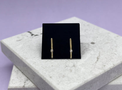14K Yellow Gold Diamond Bar Earrings: Minimalist Studs