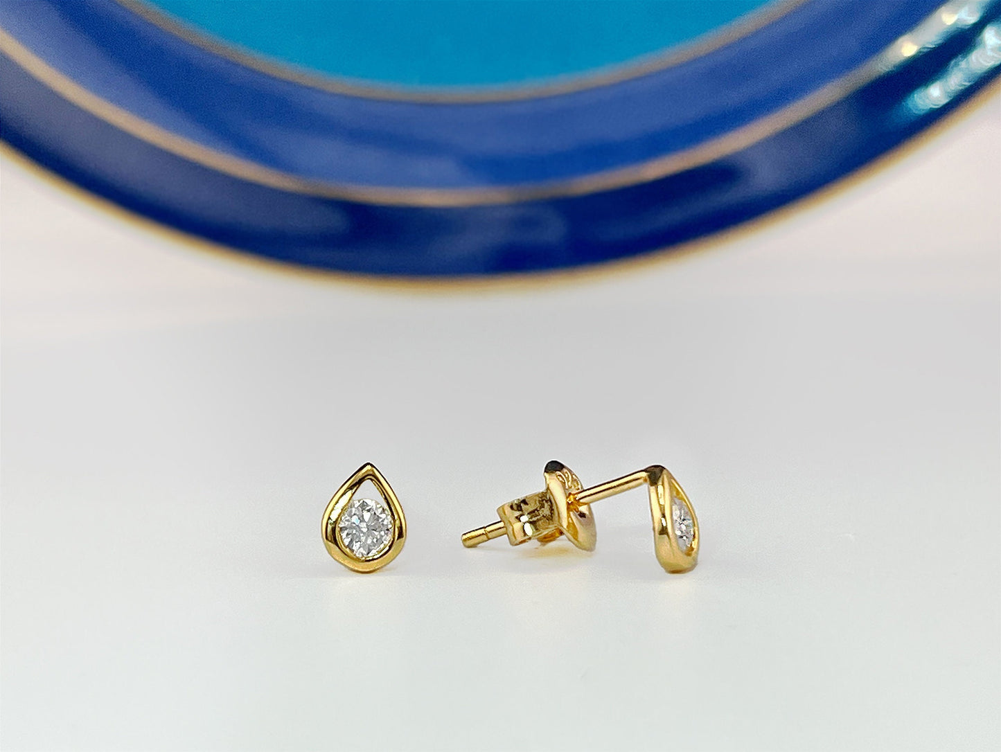 Moissanite Teardrop Stud Earrings: 14K Gold Plated Sterling Silver