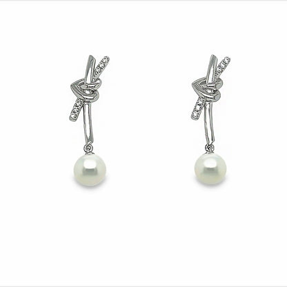Sterling Silver Pearl Drop Earrings: CZ Heart Dangle, Bridal Jewelry