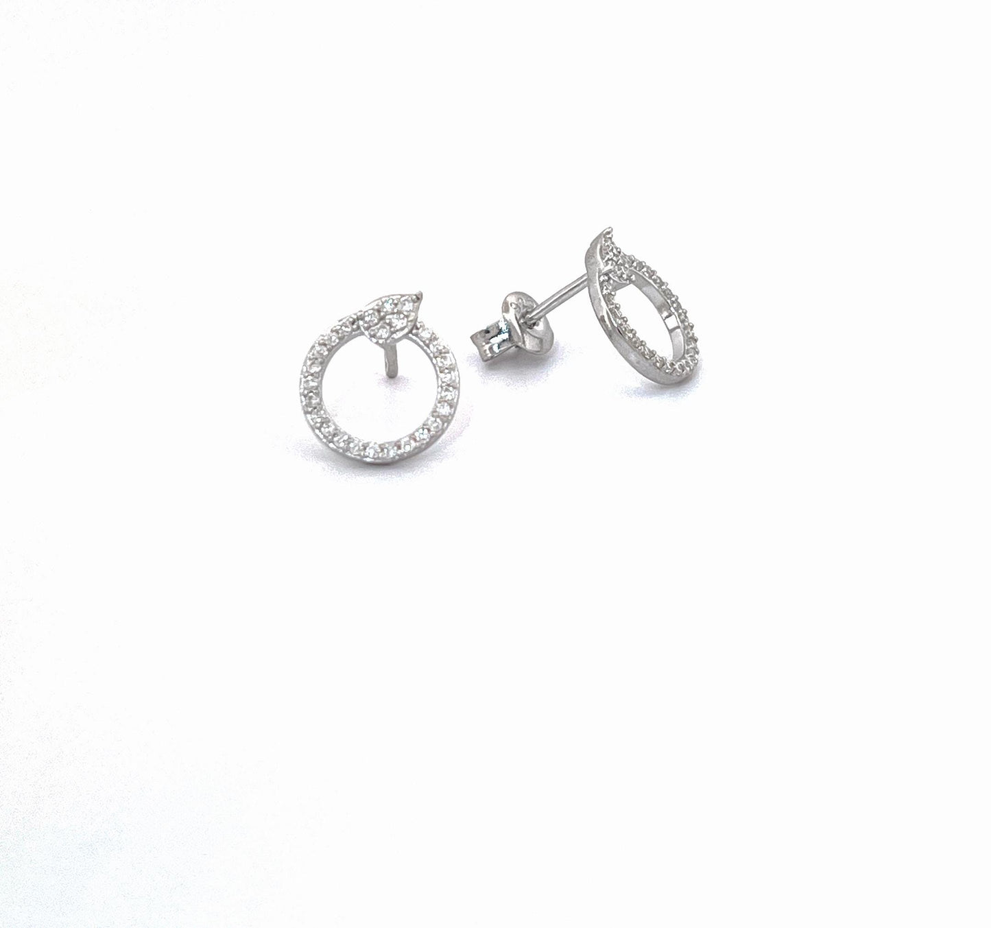 Certified Moissanite Sterling Silver Stud Earrings: Dainty Pave Circle