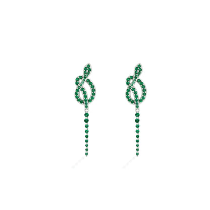 Emerald Snake Earrings: Rhodium Plated Sterling Silver Serpent Dangles