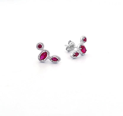 Ruby Ear Climber Stud Earrings: Rhodium Plated Sterling Silver