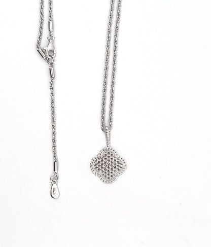 Moissanite Four-Leaf Clover Necklace: Rhodium Plated Sterling Silver Pendant
