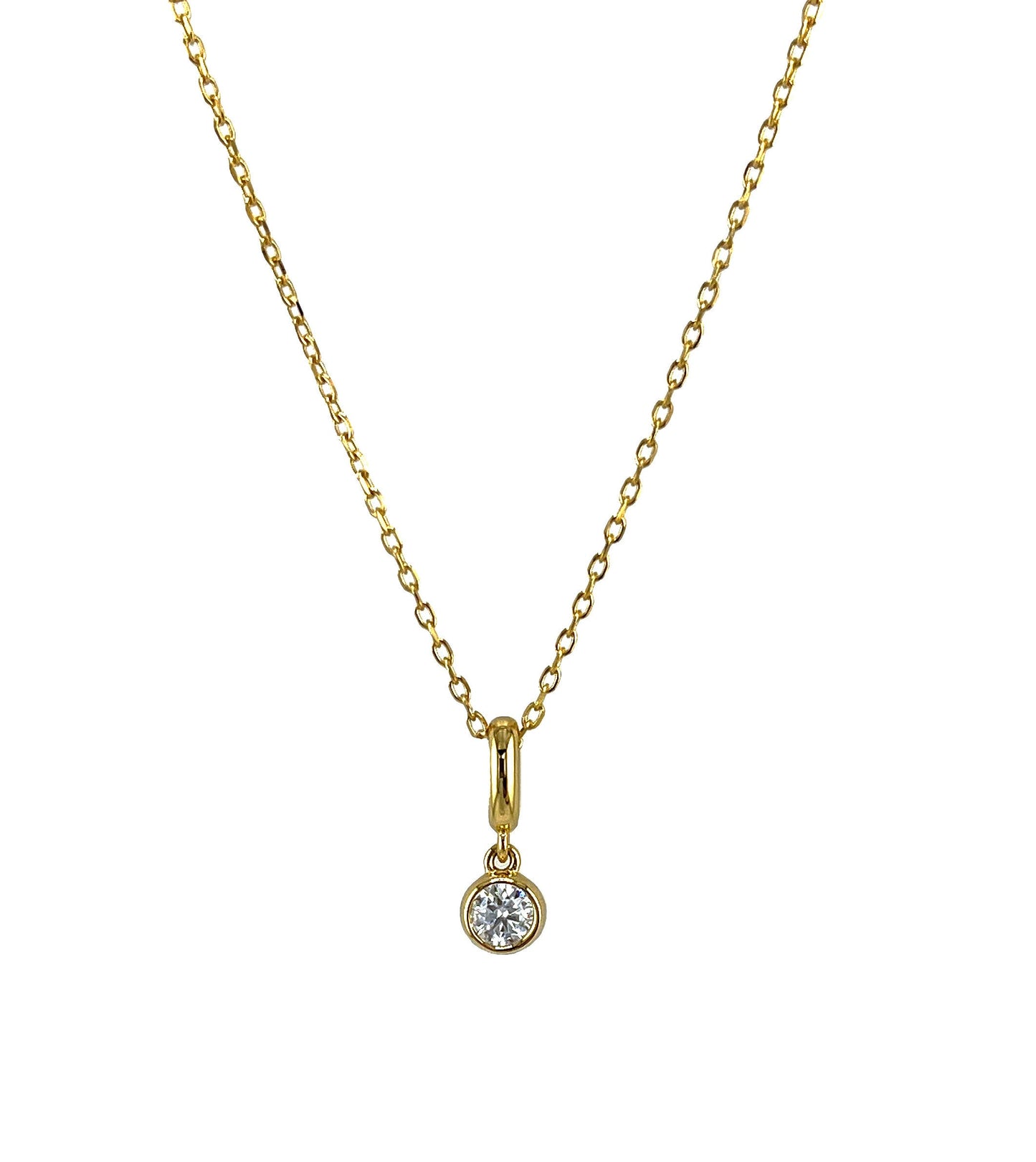 1.5 CT Moissanite Bezel Pendant Necklace: 14K Yellow Gold Plated Sterling Silver