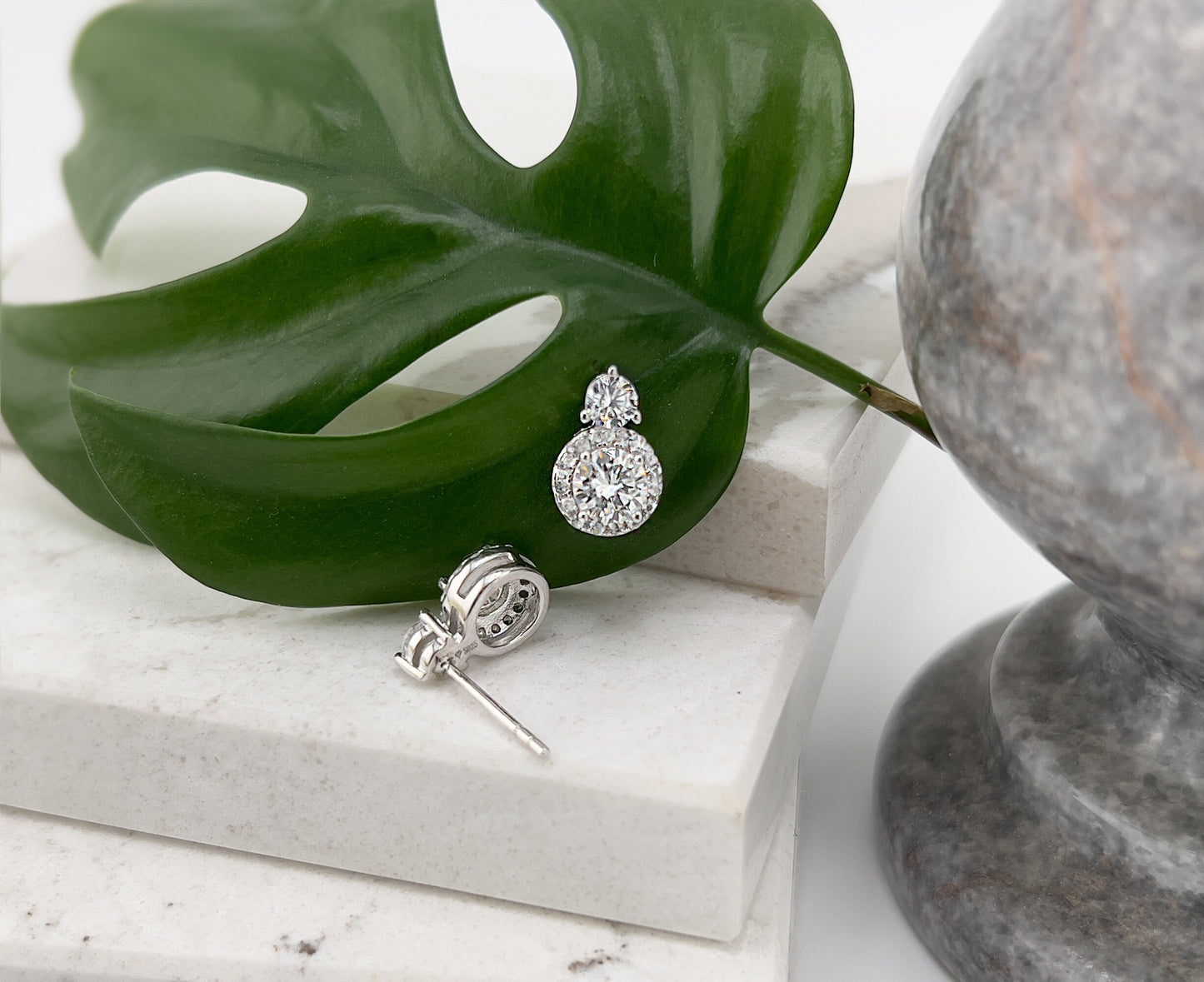 1.5CTW Certified Moissanite Halo Stud Earrings: Rhodium Plated Sterling Silver