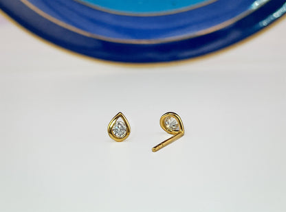 Moissanite Teardrop Stud Earrings: 14K Gold Plated Sterling Silver
