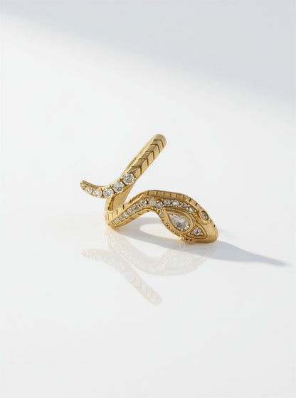 Moissanite Snake Ring: 18K Gold Plated Sterling Silver Serpent Cocktail Ring