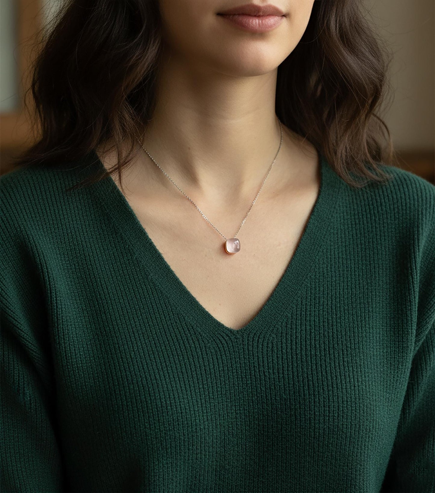 Rose Quartz Sterling Silver Necklace: Handmade Gemstone Pendant