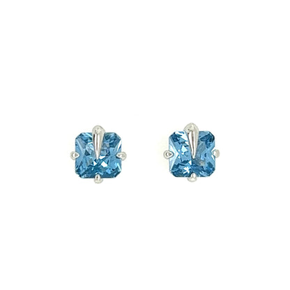 Blue Spinel Stud Earrings: Rhodium Sterling Silver, 6mm Cushion Cut