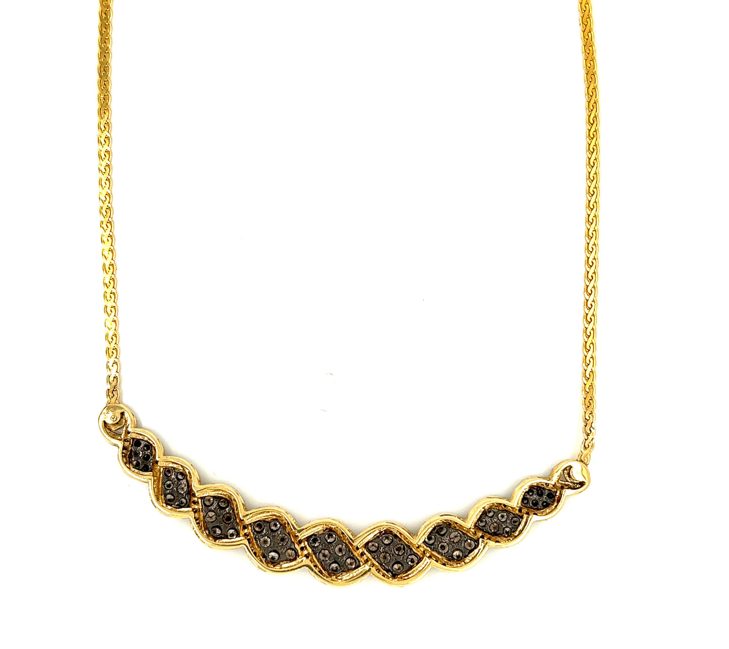 Vintage 14K Yellow Gold Chevron Necklace: 2Ct Champagne & White Diamond V Pendant