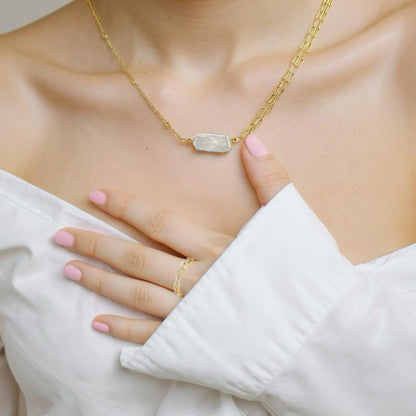 Keshi Pearl Paperclip Necklace: 18k Gold-Plated Sterling Silver Statement