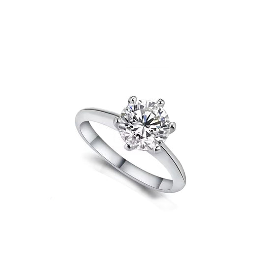 1Ct Moissanite Engagement Ring: Six Prong Sterling Silver Solitaire
