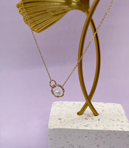 14K Gold Plated Sterling Silver Freshwater Pearl Moissanite Necklace