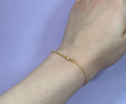 Moissanite Bar Bracelet: 14K Yellow Gold Plated Sterling Silver, Adjustable