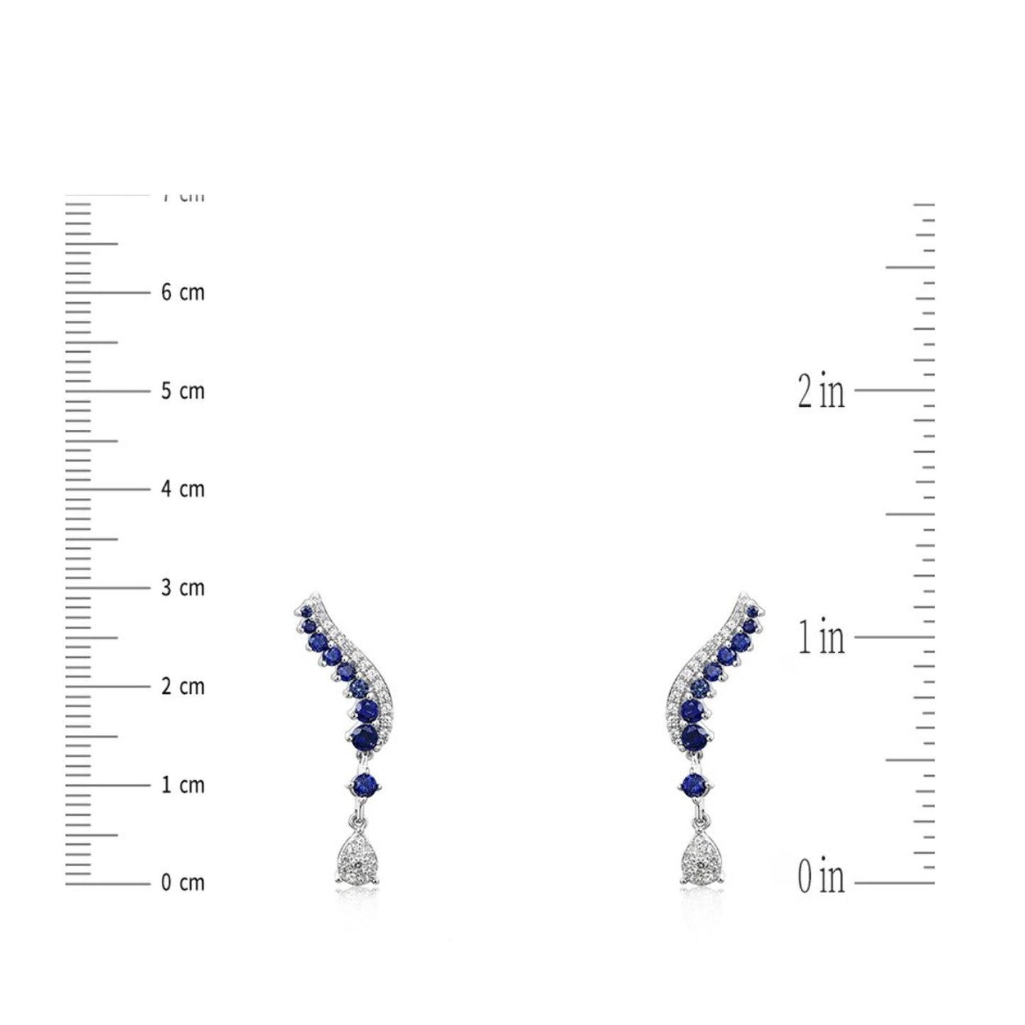 Blue Sapphire Earrings in Rhodium Plated Sterling Silver, Leaf Climber Earrings, Sapphire Bridal Earrings,ar Climber Floral Earring for Her