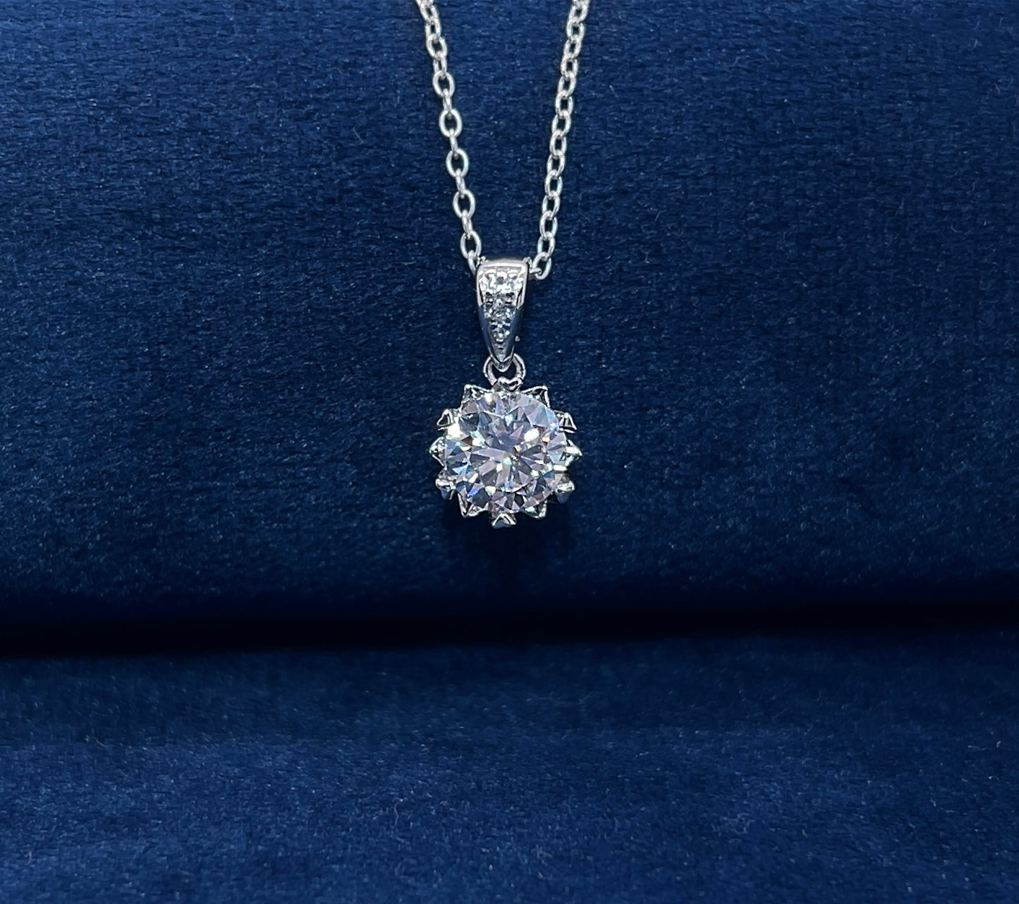 1 Carat Moissanite Solitaire Pendant – Rhodium Plated Sterling Silver Necklace