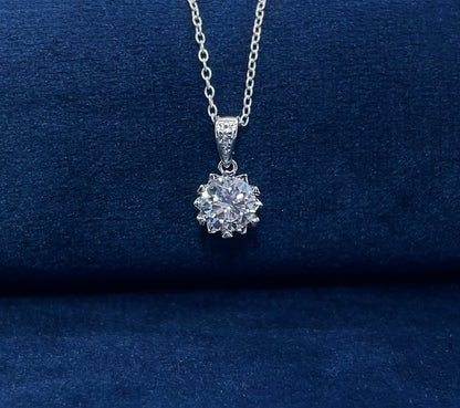1 Carat Moissanite Solitaire Pendant – Rhodium Plated Sterling Silver Necklace