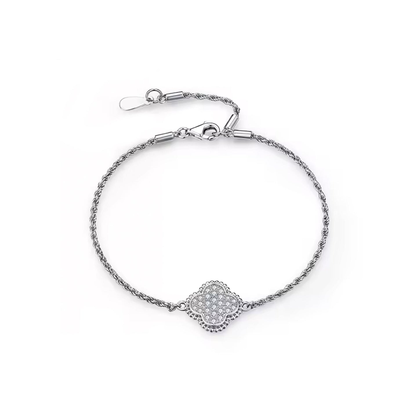 Moissanite Four Leaf Clover Bracelet: 18K Gold or Sterling Silver