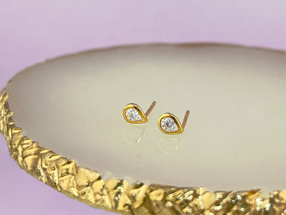 Moissanite Teardrop Stud Earrings: 14K Gold Plated Sterling Silver