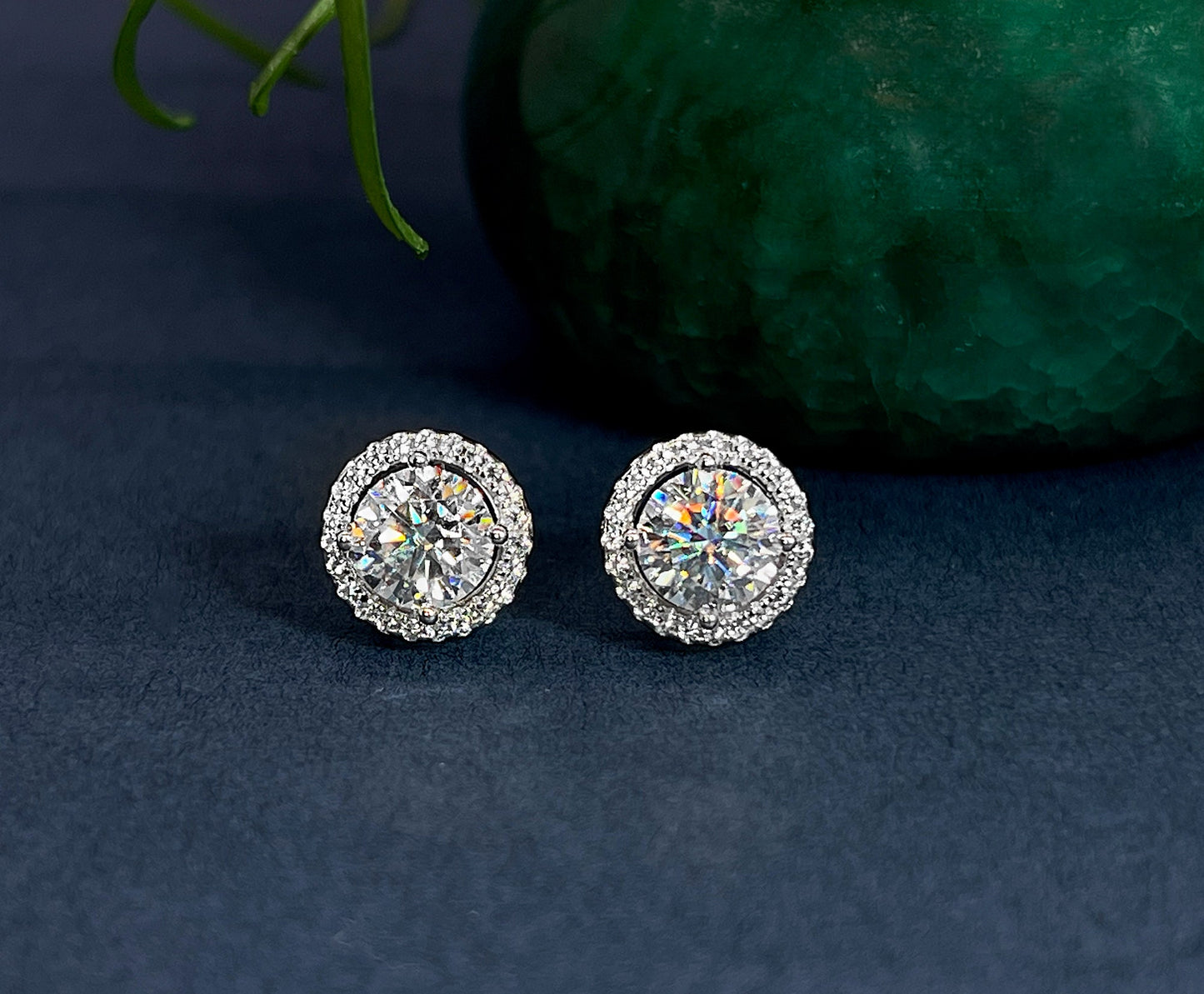 Halo Moissanite Stud Earrings: 3.0Ct VVS1 Sterling Silver
