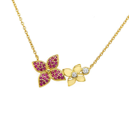 Sapphire Flower Necklace: Yellow Gold Plated Sterling Silver Floral Pendant