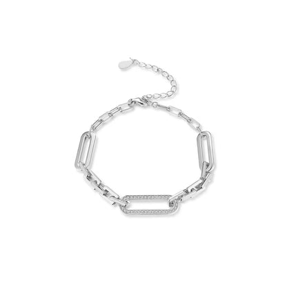 Moissanite Paperclip Bracelet: Rhodium Plated Sterling Silver Chain, Minimalist Rectangle Link