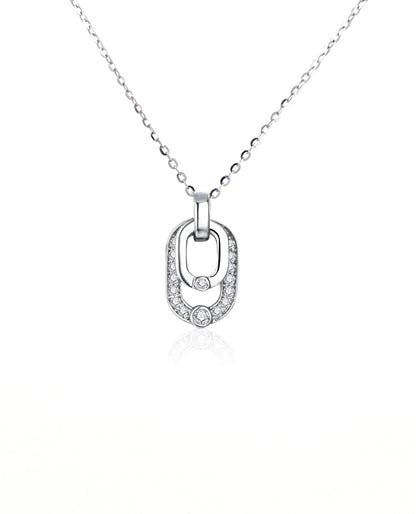 Certified Moissanite Double Oval Pendant Necklace: Rhodium Plated Sterling Silver