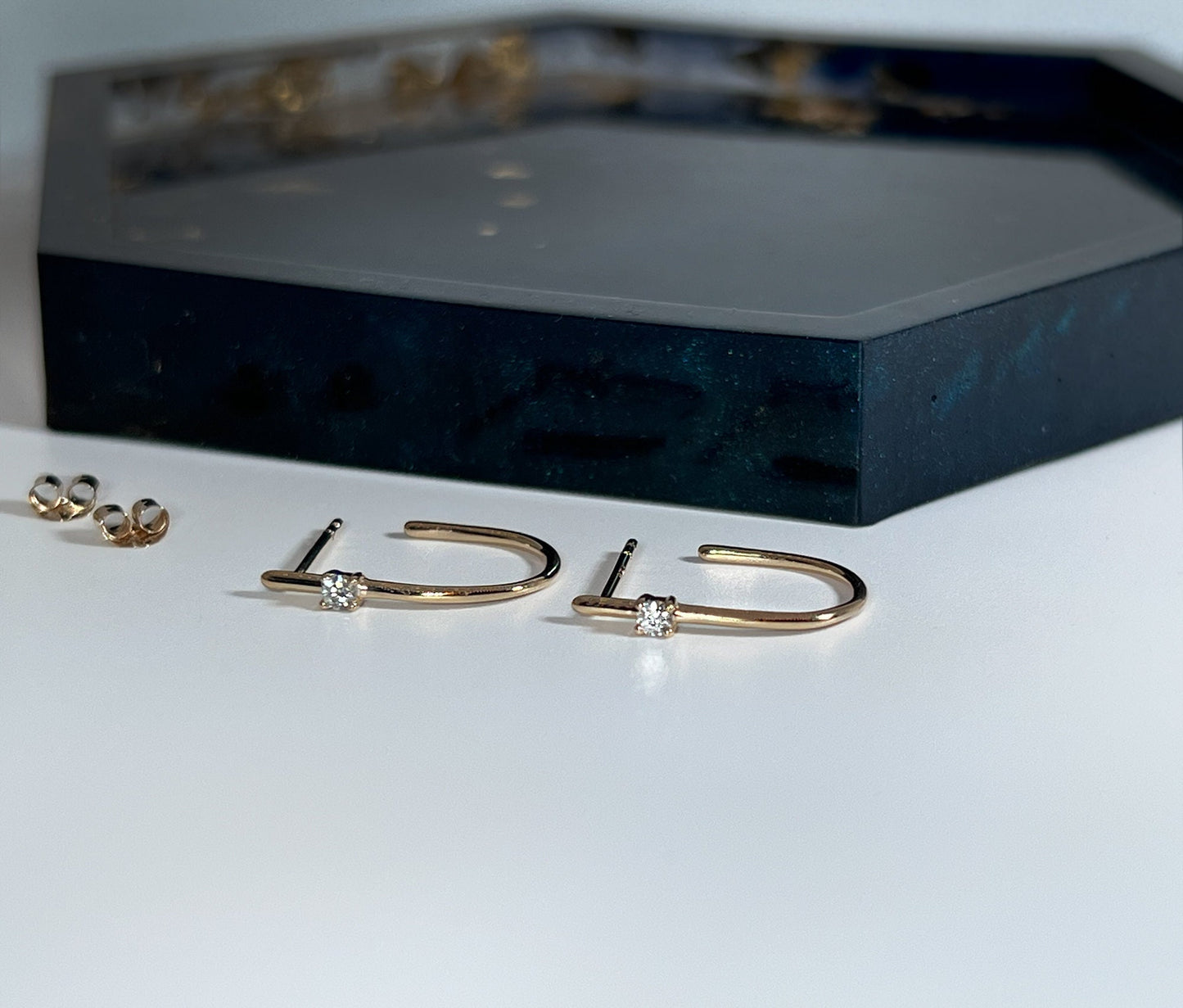 14K Yellow Gold J-Hoop Earrings with Diamond Accent