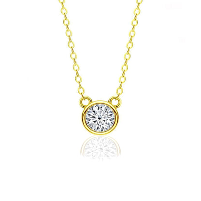 1 Carat Moissanite Solitaire Necklace: 14K Gold or Sterling Silver Bezel Pendant