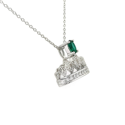 Emerald Crown Necklace: Rhodium Plated Sterling Silver, White Sapphire Pendant