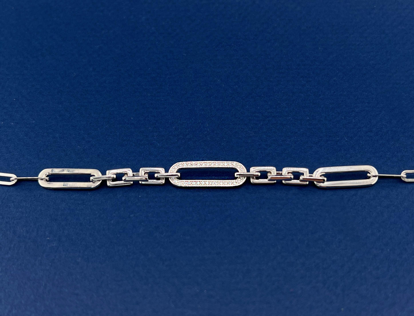 Moissanite Paperclip Bracelet: Rhodium Plated Sterling Silver Chain, Minimalist Rectangle Link