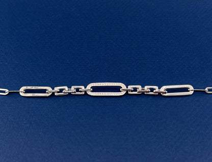 Moissanite Paperclip Bracelet: Rhodium Plated Sterling Silver Chain, Minimalist Rectangle Link