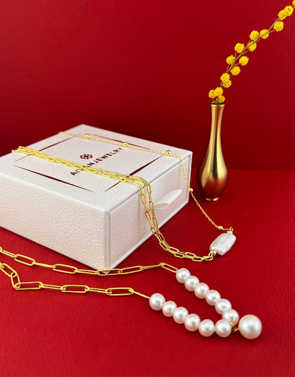 Keshi Pearl Paperclip Necklace: 18k Gold-Plated Sterling Silver Statement