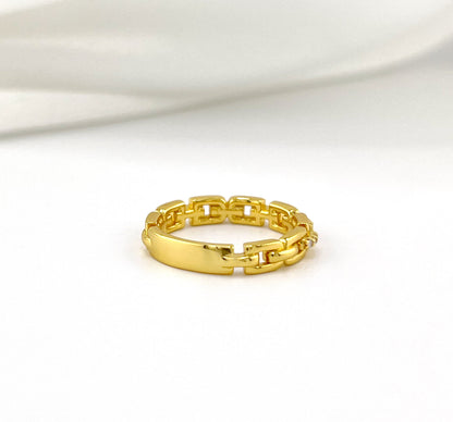 Moissanite Chain Link Ring: 18K Gold Plated Sterling Silver