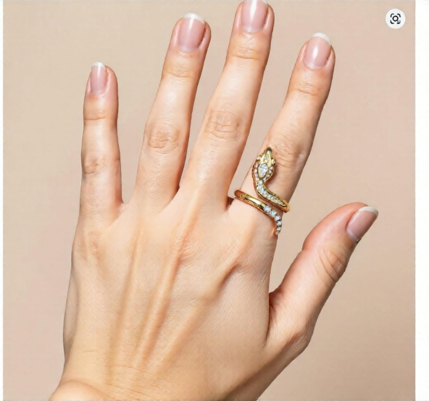 Moissanite Snake Ring: 18K Gold Plated Sterling Silver Serpent Cocktail Ring