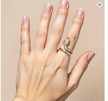 Moissanite Snake Ring: 18K Gold Plated Sterling Silver Serpent Cocktail Ring