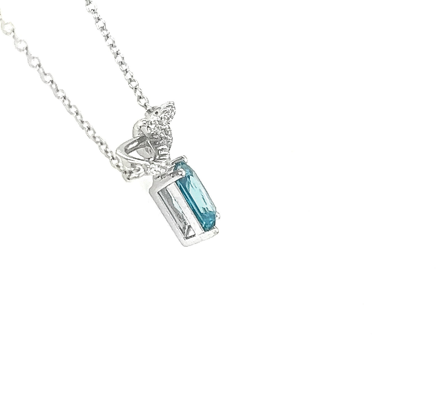 Sterling Silver Bow Pendant Necklace: Blue Cubic Zirconia, Adjustable Chain