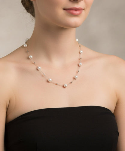 Freshwater Pearl Station Necklace, Sterling Silver Pearls by the Yard, Dainty Bridesmaid Wedding Gift, Elegant Anniversary Gift for Women