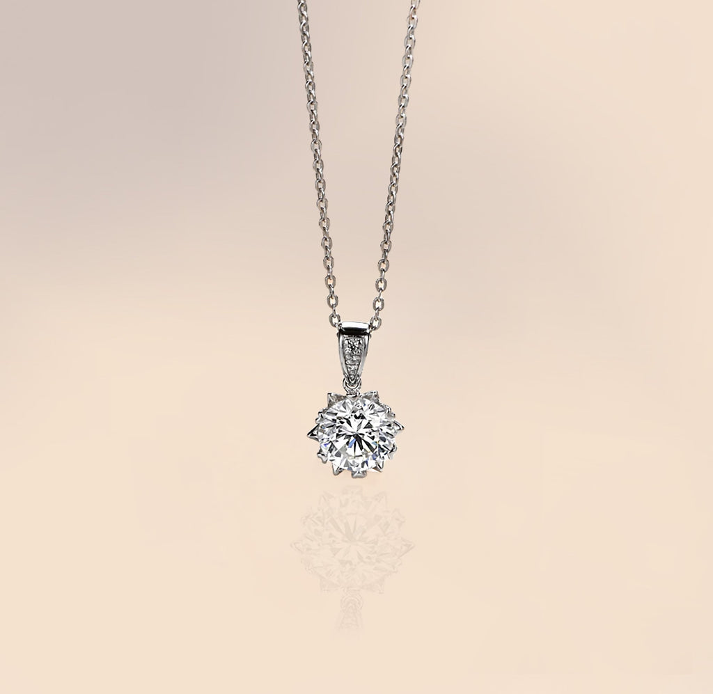 1 Carat Moissanite Solitaire Pendant – Rhodium Plated Sterling Silver Necklace