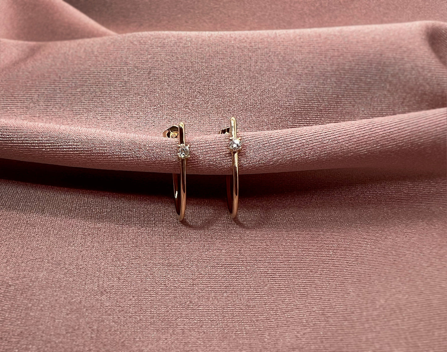 14K Yellow Gold J-Hoop Earrings with Diamond Accent