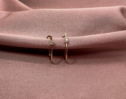 14K Yellow Gold J-Hoop Earrings with Diamond Accent